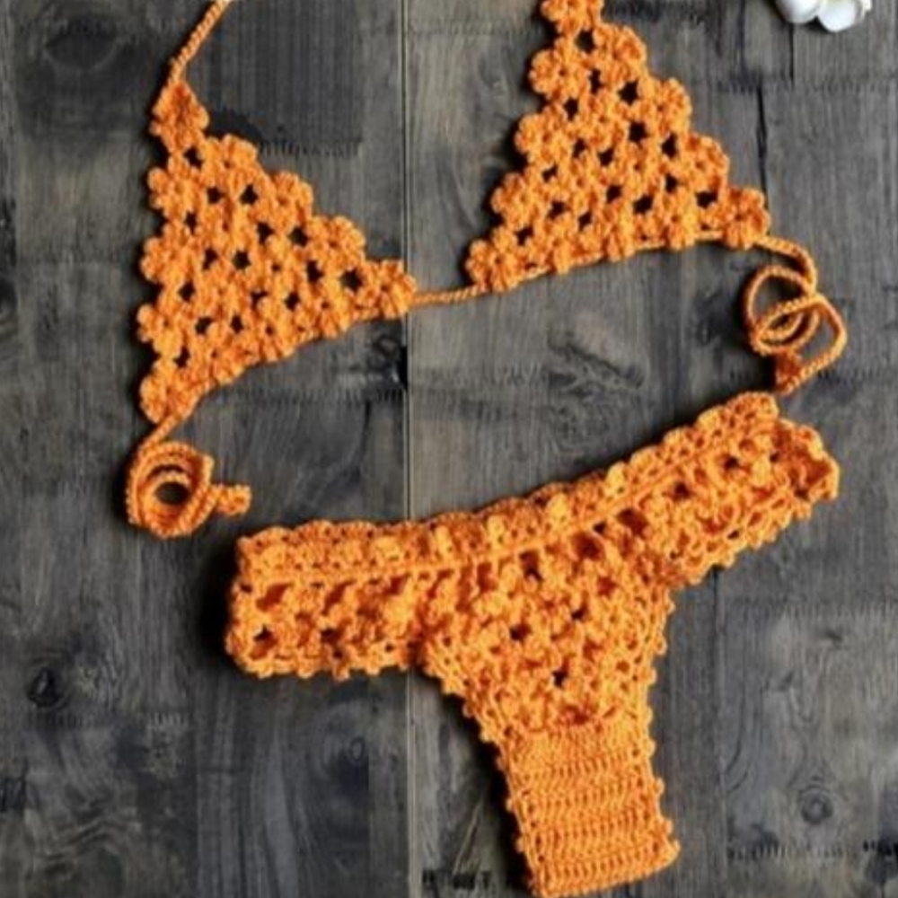 NEW Crochet Orange Bikini Shell Swimwear Sexy Swim Mint Boho Swimsuit Handmade